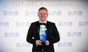 2 December 2023; Peamount United manager James O'Callaghan with the PFA Ireland Women's Manager of the Year award during the PFA Ireland Awards 2023 at Anantara The Marker Dublin Hotel in Dublin. Photo by Stephen McCarthy/Sportsfile