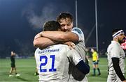 2 December 2023; Ryan Baird and Cormac Foley of Leinster embrace after their side's victory in the United Rugby Championship match between Connacht and Leinster at the Sportsground in Galway. Photo by Harry Murphy/Sportsfile
