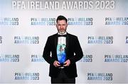 2 December 2023; Shamrock Rovers manager Stephen Bradley with the PFA Ireland Men’s Premier Division Manager of the Year award during the PFA Ireland Awards 2023 at Anantara The Marker Dublin Hotel in Dublin. Photo by Stephen McCarthy/Sportsfile