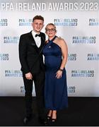 2 December 2023; Sam Curtis of St Patrick's Athletic and Louise Kearns during the PFA Ireland Awards 2023 at Anantara The Marker Dublin Hotel in Dublin. Photo by Stephen McCarthy/Sportsfile