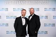 2 December 2023; Cobh Ramblers manager Shane Keegan, right, and Jack Doherty during the PFA Ireland Awards 2023 at Anantara The Marker Dublin Hotel in Dublin. Photo by Stephen McCarthy/Sportsfile