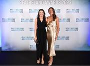 2 December 2023; Jetta Berrill of Peamount United and Vivienne Bond during the PFA Ireland Awards 2023 at Anantara The Marker Dublin Hotel in Dublin. Photo by Stephen McCarthy/Sportsfile