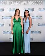 2 December 2023; Bronagh Kane, right, and Katie Malone during the PFA Ireland Awards 2023 at Anantara The Marker Dublin Hotel in Dublin. Photo by Stephen McCarthy/Sportsfile