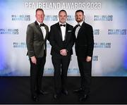 2 December 2023; PFA Ireland general secretary Stephen McGuinness, left, with Neil Doyle, centre, and Stephen Bent during the PFA Ireland Awards 2023 at Anantara The Marker Dublin Hotel in Dublin. Photo by Stephen McCarthy/Sportsfile