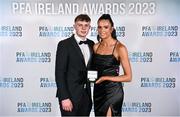 2 December 2023; PFA Ireland Women’s Premier Division Team of the Year medal recipient Shamrock Rovers' Jessica Hennessy and Dylan Hand during the PFA Ireland Awards 2023 at Anantara The Marker Dublin Hotel in Dublin. Photo by Stephen McCarthy/Sportsfile