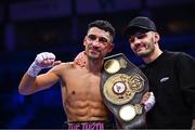2 December 2023; Jordan Gill, left, and WBA Featherweight Champion Leigh Wood after his super-featherweight bout against Michael Conlan at the SSE Arena in Belfast. Photo by Ramsey Cardy/Sportsfile