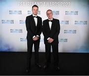 2 December 2023; PFA Ireland chairperson Brendan Clarke and Shay Weafer during the PFA Ireland Awards 2023 at Anantara The Marker Dublin Hotel in Dublin. Photo by Stephen McCarthy/Sportsfile