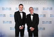 2 December 2023; PFA Ireland chairperson Brendan Clarke and Shay Weafer during the PFA Ireland Awards 2023 at Anantara The Marker Dublin Hotel in Dublin. Photo by Stephen McCarthy/Sportsfile