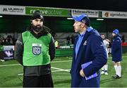 2 December 2023; Connacht defence coach Scott Fardy speaks with Leinster backs coach Andrew Goodman after the United Rugby Championship match between Connacht and Leinster at the Sportsground in Galway. Photo by Harry Murphy/Sportsfile