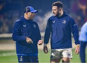 2 December 2023; Leinster senior coach Jacques Nienaber speaks to Robbie Henshaw of Leinster before the United Rugby Championship match between Connacht and Leinster at the Sportsground in Galway. Photo by Harry Murphy/Sportsfile