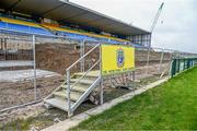 3 December 2023; A general view of the temporary cup presentation area in front of the main stand, which is undergoing construction work, before the AIB Connacht GAA Football Senior Club Championship final between St Brigid's, Roscommon, and Corofin, Galway, at Dr Hyde Park in Roscommon. Photo by Piaras Ó Mídheach/Sportsfile