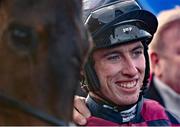 3 December 2023; Jockey Jack Kennedy and Farren Glory after winning the Bar One Racing Royal Bond Novice Hurdle during day two of the Fairyhouse Winter Festival at Fairyhouse Racecourse in Ratoath, Meath. Photo by Seb Daly/Sportsfile
