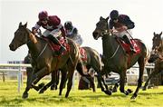 3 December 2023; Farren Glory, right, with Jack Kennedy up, on their way to winning the Bar One Racing Royal Bond Novice Hurdle, from eventual second place King Of Kingsfield, left, Jordan Gainford up, during day two of the Fairyhouse Winter Festival at Fairyhouse Racecourse in Ratoath, Meath. Photo by Seb Daly/Sportsfile