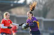 3 December 2023; Michelle Davoren of Kilmacud Crokes in action against Sarah Gormally of Kilkerrin-Clonberne during the Currentaccount.ie All-Ireland Ladies Senior Club Championship semi-final match between Kilmacud Crokes of Dublin and Kilkerrin-Clonberne of Galway at Parnell Park, Dublin. Photo by Matt Browne/Sportsfile