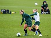 3 December 2023; Saoirse Noonan and Diane Caldwell, right, during a Republic of Ireland women training session at the FAI National Training Centre in Abbotstown, Dublin. Photo by Stephen McCarthy/Sportsfile