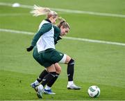 3 December 2023; Lily Agg in action against Saoirse Noonan during a Republic of Ireland women training session at the FAI National Training Centre in Abbotstown, Dublin. Photo by Stephen McCarthy/Sportsfile