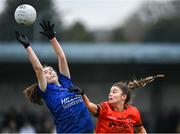 3 December 2023; Bree Hession of Claremorris in action against Anna Rafferty of Lavey during the Currentaccount.ie All-Ireland Ladies Junior Club Championship semi-final match between Claremorris of Mayo and Lavey of Derry at Canon Gibbons Park, Claremorris, Mayo. Photo by Harry Murphy/Sportsfile