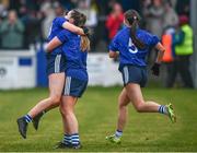 3 December 2023; Sienna Kelly, left, and Rebecca Kean of Claremorris after their side's victory in the Currentaccount.ie All-Ireland Ladies Junior Club Championship semi-final match between Claremorris of Mayo and Lavey of Derry at Canon Gibbons Park, Claremorris, Mayo. Photo by Harry Murphy/Sportsfile