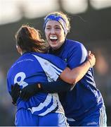 3 December 2023; Maeve Ryan of Ballymacarbry, right, and team-mate Kellyann Hogan celebrate after their side's victory in the Currentaccount.ie All-Ireland Ladies Senior Club Championship semi-final match between Clann Éireann of Armagh and Ballymacarbry of Waterford at Clann Éireann GAC, Armagh. Photo by Tyler Miller/Sportsfile
