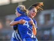 3 December 2023; Maeve Ryan of Ballymacarbry, left, and team-mate Kellyann Hogan celebrate after their side's victory in the Currentaccount.ie All-Ireland Ladies Senior Club Championship semi-final match between Clann Éireann of Armagh and Ballymacarbry of Waterford at Clann Éireann GAC, Armagh. Photo by Tyler Miller/Sportsfile