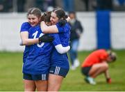 3 December 2023; Claremorris players, from left, Deirbhile Horkan, Laura Kelly and Nina Wallace after their side's victory in  during the Currentaccount.ie All-Ireland Ladies Junior Club Championship semi-final match between Claremorris of Mayo and Lavey of Derry at Canon Gibbons Park, Claremorris, Mayo. Photo by Harry Murphy/Sportsfile