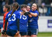 3 December 2023; Claremorris players, from right, Rebecca Kean, Alana Fitzpatrick and Laura Kelly after their side's victory in the Currentaccount.ie All-Ireland Ladies Junior Club Championship semi-final match between Claremorris of Mayo and Lavey of Derry at Canon Gibbons Park, Claremorris, Mayo. Photo by Harry Murphy/Sportsfile