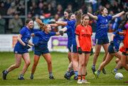 3 December 2023; Claremorris players celebrate after their side's victory in the Currentaccount.ie All-Ireland Ladies Junior Club Championship semi-final match between Claremorris of Mayo and Lavey of Derry at Canon Gibbons Park, Claremorris, Mayo. Photo by Harry Murphy/Sportsfile