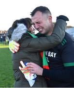 3 December 2023; St Brigid's goalkeeper Cormac Sheehy celebrates with his mother Shiela after victory in the AIB Connacht GAA Football Senior Club Championship final between St Brigid's, Roscommon, and Corofin, Galway, at Dr Hyde Park in Roscommon. Photo by Piaras Ó Mídheach/Sportsfile