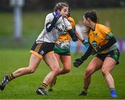 3 December 2023; Maire Kirby of Na Fianna in action against Michelle Barry of Glanmire during the Currentaccount.ie LGFA All-Ireland Intermediate Club Championship semi-final match between Glanmire, Cork, and Na Fianna, Meath, at Mallow GAA Grounds in Mallow, Cork. Photo by Eóin Noonan/Sportsfile