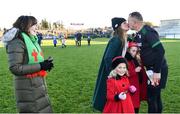 3 December 2023; St Brigid's goalkeeper Cormac Sheehy celebrates with wife Anne, his daughters Emily, front, and Annie and his mother Shiela, left, after victory in the AIB Connacht GAA Football Senior Club Championship final between St Brigid's, Roscommon, and Corofin, Galway, at Dr Hyde Park in Roscommon. Photo by Piaras Ó Mídheach/Sportsfile