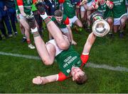 3 December 2023; St Brigid's joint-captain Mark Daly celebrates with the Shane McGettigan cup after victory in the AIB Connacht GAA Football Senior Club Championship final between St Brigid's, Roscommon, and Corofin, Galway, at Dr Hyde Park in Roscommon. Photo by Piaras Ó Mídheach/Sportsfile