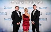 2 December 2023; PFA Ireland player executive John McGuinness, PFA Ireland's Simone Flannery and PFA Ireland chairperson Brendan Clarke during the PFA Ireland Awards 2023 at Anantara The Marker Dublin Hotel in Dublin. Photo by Stephen McCarthy/Sportsfile