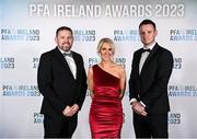 2 December 2023; PFA Ireland player executive John McGuinness, PFA Ireland's Simone Flannery and PFA Ireland chairperson Brendan Clarke during the PFA Ireland Awards 2023 at Anantara The Marker Dublin Hotel in Dublin. Photo by Stephen McCarthy/Sportsfile