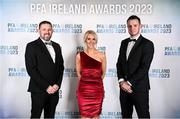 2 December 2023; PFA Ireland player executive John McGuinness, PFA Ireland's Simone Flannery and PFA Ireland chairperson Brendan Clarke during the PFA Ireland Awards 2023 at Anantara The Marker Dublin Hotel in Dublin. Photo by Stephen McCarthy/Sportsfile