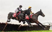 3 December 2023; Foxy Girl, left, with Rachael Blackmore up, and Conyers Hill, right, with Sean O'Keeffe up, during the Bar One Racing Handicap Hurdle on day two of the Fairyhouse Winter Festival at Fairyhouse Racecourse in Ratoath, Meath. Photo by Seb Daly/Sportsfile