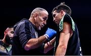 2 December 2023; Michael Conlan, with his trainer Pedro Diaz, before his super-featherweight bout against Jordan Gill at the SSE Arena in Belfast. Photo by Ramsey Cardy/Sportsfile