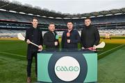 4 December 2023; In attendance at the 2024 GAAGO match schedule launch at Croke Park in Dublin are Hurling analysts, from left, Séamus Hickey, Richie Hogan, John 'Bubbles' O'Dwyer and Eoin Cadogan. Fans can avail of 38 exclusive matches in Ireland for €69 up until December 31st&quot;. Photo by Sam Barnes/Sportsfile