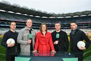 4 December 2023; In attendance at the 2024 GAAGO match schedule launch at Croke Park in Dublin are, from left, Aaron Kernan, Michael Murphy, GAAGo Host Gráinne McElwain, Paddy Andrews and Marc Ó Sé. Fans can avail of 38 exclusive matches in Ireland for €69 up until December 31st&quot;. Photo by Sam Barnes/Sportsfile