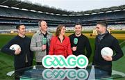 4 December 2023; In attendance at the 2024 GAAGO match schedule launch at Croke Park in Dublin are, from left, Aaron Kernan, Michael Murphy, GAAGo Host Gráinne McElwain, Paddy Andrews and Marc Ó Sé. Fans can avail of 38 exclusive matches in Ireland for €69 up until December 31st&quot;. Photo by Sam Barnes/Sportsfile