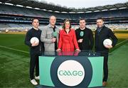 4 December 2023; In attendance at the 2024 GAAGO match schedule launch at Croke Park in Dublin are, from left, Aaron Kernan, Michael Murphy, GAAGo Host Gráinne McElwain, Paddy Andrews and Marc Ó Sé. Fans can avail of 38 exclusive matches in Ireland for €69 up until December 31st&quot;. Photo by Sam Barnes/Sportsfile