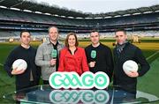 4 December 2023; In attendance at the 2024 GAAGO match schedule launch at Croke Park in Dublin are, from left, Aaron Kernan, Michael Murphy, GAAGo Host Gráinne McElwain, Paddy Andrews and Marc Ó Sé. Fans can avail of 38 exclusive matches in Ireland for €69 up until December 31st&quot;. Photo by Sam Barnes/Sportsfile