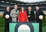 4 December 2023; In attendance at the 2024 GAAGO match schedule launch at Croke Park in Dublin are, from left, Aaron Kernan, Michael Murphy, GAAGo Host Gráinne McElwain, Paddy Andrews and Marc Ó Sé. Fans can avail of 38 exclusive matches in Ireland for €69 up until December 31st&quot;. Photo by Sam Barnes/Sportsfile