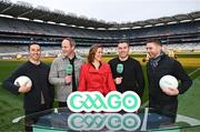 4 December 2023; In attendance at the 2024 GAAGO match schedule launch at Croke Park in Dublin are, from left, Aaron Kernan, Michael Murphy, GAAGo Host Gráinne McElwain, Paddy Andrews and Marc Ó Sé. Fans can avail of 38 exclusive matches in Ireland for €69 up until December 31st&quot;. Photo by Sam Barnes/Sportsfile