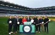 4 December 2023; In attendance at the 2024 GAAGO match schedule launch at Croke Park in Dublin are, from left, Aaron Kernan, Marc Ó Sé, Michael Murphy, Paddy Andrews, GAAGo Host Gráinne McElwain, Uachtarán Chumann Lúthchleas Gael Larry McCarthy, GAAGo sideline reporter Aisling  O'Reilly, Eoin Cadogan, Richie Hogan, John 'Bubbles' O'Dwyer and Séamus Hickey. Fans can avail of 38 exclusive matches in Ireland for €69 up until December 31st&quot;.Uachtarán Chumann Lúthchleas Gael Larry McCarthy Photo by Sam Barnes/Sportsfile