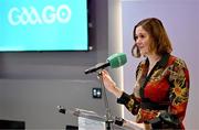 4 December 2023; GAAGo Host Gráinne McElwain speaking at the 2024 GAAGO match schedule launch at Croke Park in Dublin. Fans can avail of 38 exclusive matches in Ireland for €69 up until December 31st&quot;. Photo by Sam Barnes/Sportsfile