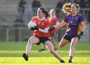 3 December 2023; Nicola Ward of Kilkerrin-Clonberne in action against Ailbhe Davoren of Kilmacud Crokes during the Currentaccount.ie All-Ireland Ladies Senior Club Championship semi-final match between Kilmacud Crokes of Dublin and Kilkerrin-Clonberne of Galway at Parnell Park, Dublin. Photo by Matt Browne/Sportsfile