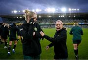4 December 2023; Denise O'Sullivan, right, and Megan Connolly during a Republic of Ireland women training session at the National Football Stadium at Windsor Park in Belfast. Photo by Stephen McCarthy/Sportsfile