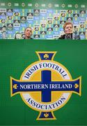4 December 2023; Interim head coach Eileen Gleeson with Katie McCabe during a Republic of Ireland women press conference at the National Football Stadium at Windsor Park in Belfast. Photo by Stephen McCarthy/Sportsfile
