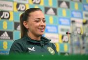 4 December 2023; Katie McCabe during a Republic of Ireland women press conference at the National Football Stadium at Windsor Park in Belfast. Photo by Stephen McCarthy/Sportsfile