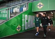 4 December 2023; Katie McCabe and Grace Moloney, right, during a Republic of Ireland women training session at the National Football Stadium at Windsor Park in Belfast. Photo by Stephen McCarthy/Sportsfile